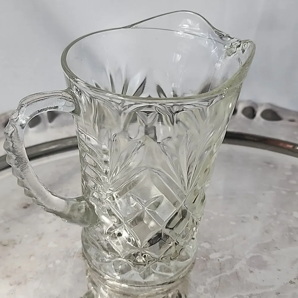 Vintage Pressed Glass Pitcher Creamer Pineapple Pattern